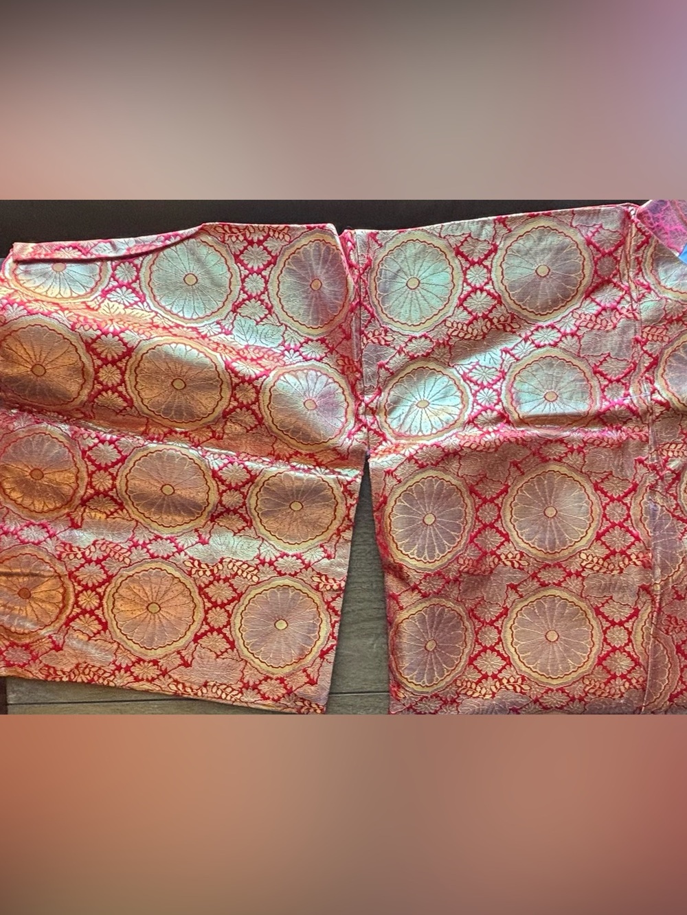 Vintage Japanese Silk Brocade Kimono Robe Large Metallic Orange & Gold Pattern - Picture 5 of 15